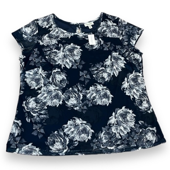 Dress Barn Women Size 3X Floral Micro Mesh Blue White Lined Cap Sleeve NWT - Picture 1 of 16